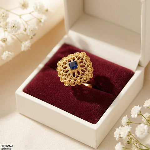 PRH00093 FRN Square Stone Flower Ring Adjustable - PRH