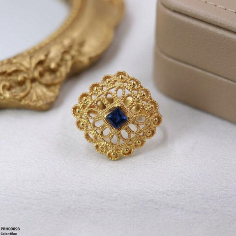 PRH00093 FRN Square Stone Flower Ring Adjustable - PRH