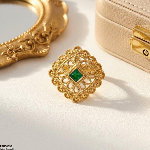 PRH00093 FRN Square Stone Flower Ring Adjustable - PRH