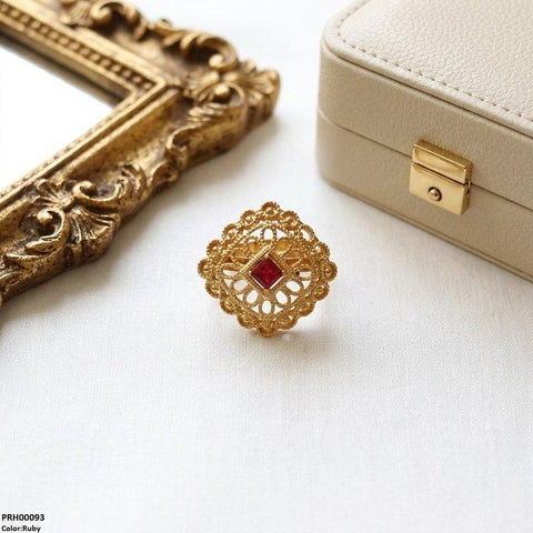 PRH00093 FRN Square Stone Flower Ring Adjustable - PRH
