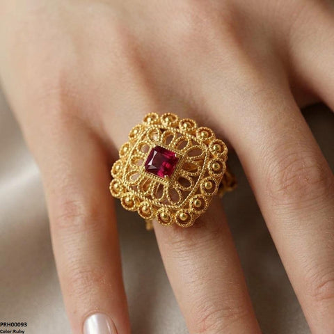 PRH00093 FRN Square Stone Flower Ring Adjustable - PRH