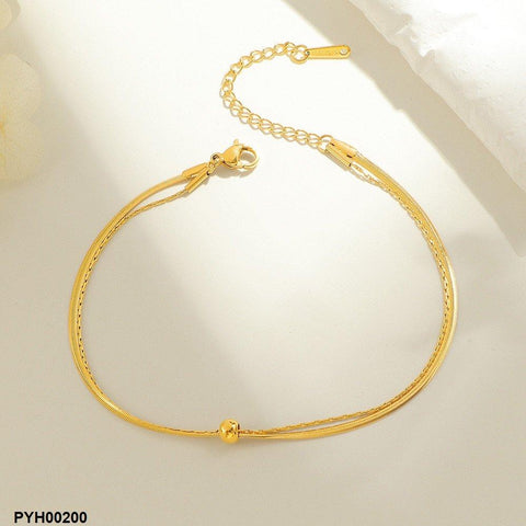 PYH00200 DGF Stainless Steel Double Chain Ball Single Anklet - PYH