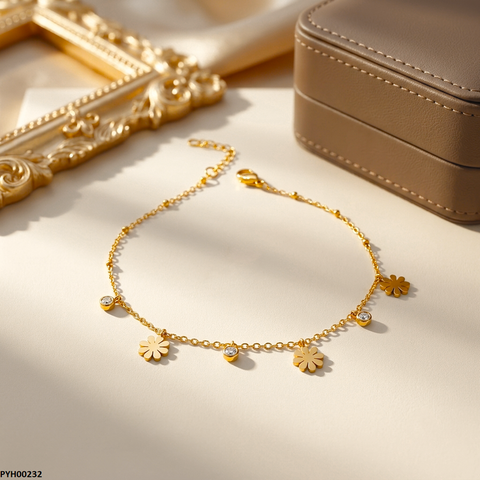 PYH00232 QSJ Stainless Steel Flower  Anklets - PYH