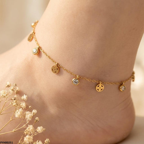 PYH00251 BHS Stainless Steel Round/Flower Drop Anklet - TBCH