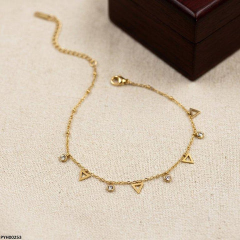 PYH00253 BHS Stainless Steel Triangle/Round Drop Anklet - TBCH