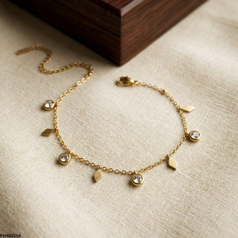 PYH00254 BHS Stainless Steel Diamond/Round Drop Anklet - PYH