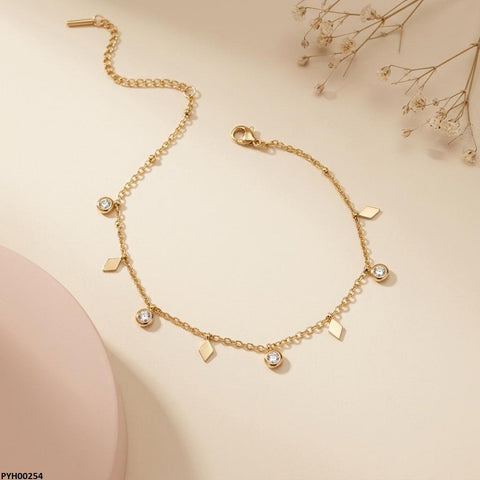 PYH00254 BHS Stainless Steel Diamond/Round Drop Anklet - PYH
