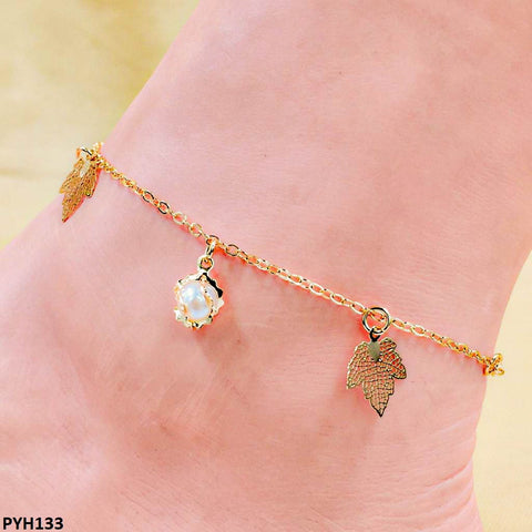PYH133 ALQ Leaf Pearl Foot Anklet - PYH