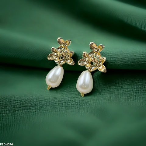 PEDH094 SDQ Flower Pearl Drop Earrings  - PEDH