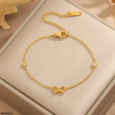 TBCH00519 DGF Stainless Steel Bow/Round Stone Bracelet - TBCH