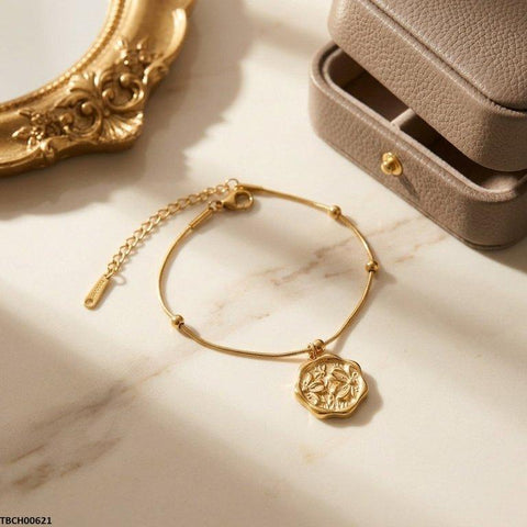 TBCH00621  MSJ Stainless Steel Botanical Motif Flower Bracelet - TBCH