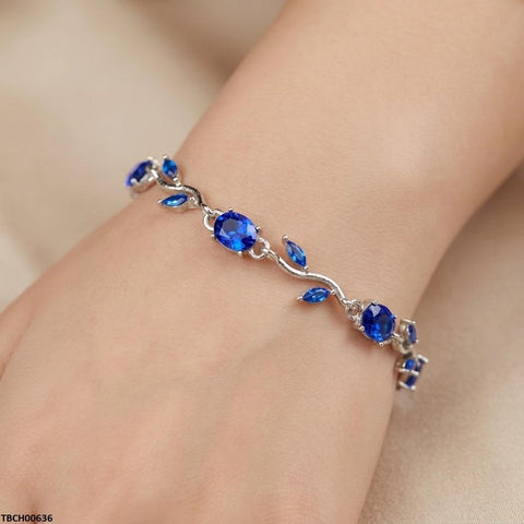 TBCH00636 LSH Tulip Silver Blue Leaf Stone Bracelet - TBCH