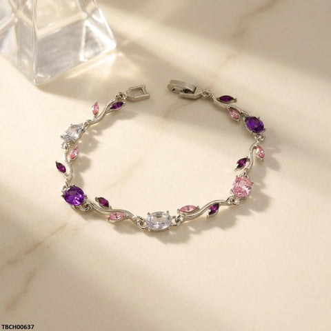 TBCH00637 LSH Tulip Silver Multi Leaf Stone Bracelet - TBCH