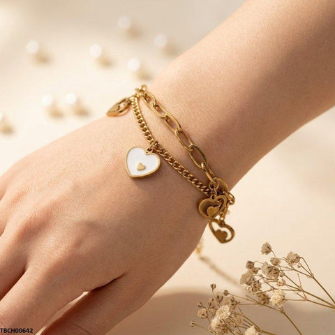TBCH00642 BHS Double Heart Link Chain Stainless Steel Bracelet - TBCH