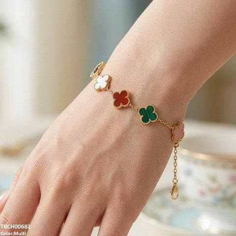 TBCH00682 MSJ Multi Four Side Leaf Stainless Steel Bracelet Adjustable - TBCH