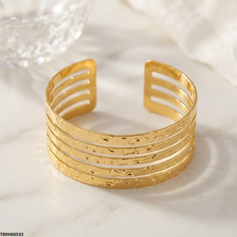 TBRH00532 HLN Textured Cuff Stainless Steel Bracelet Adjustable - TBRH