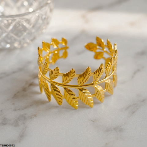 TBRH00542 HLN Double Leaf Cuff Stainless Steel Bracelet Adjustable - TBRH