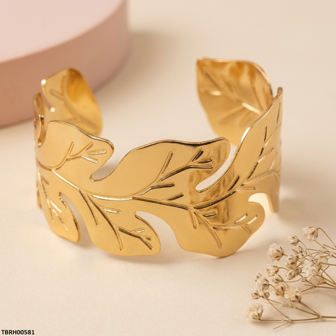 TBRH00581 BHS Leaf Stainless Steel Cuff Bracelet Adjustable - TBRH
