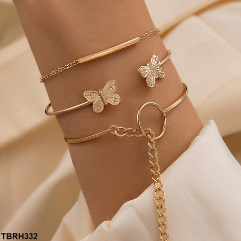 TBRH332 YYE Butterfly/Circle/Metal Rod Bracelet Set - CBRH
