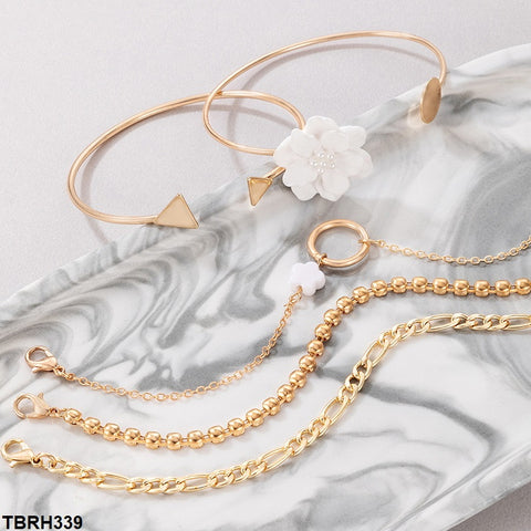 TBRH339 YYE Flower/Triangle/Beads Bracelet Set - CBRH