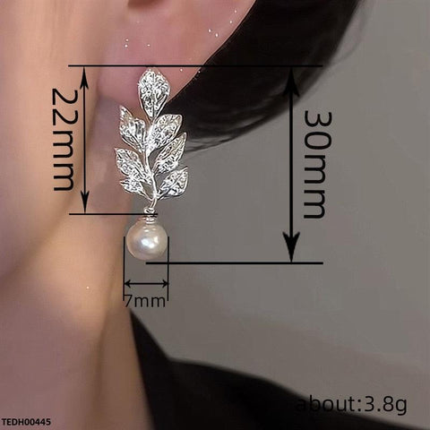 TEDH00445 CSH Leaf Pearl Drop Earrings - TEDH