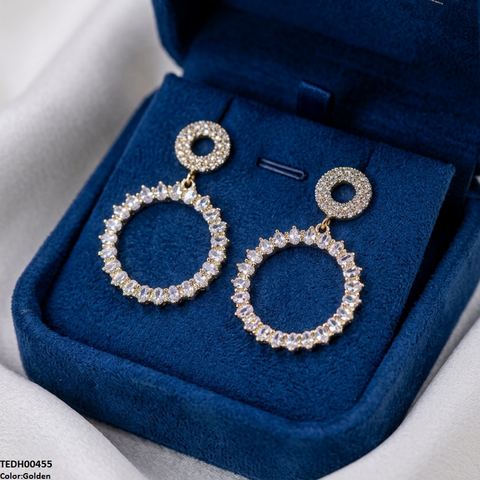 TEDH00455 QSJ Double Round Drop Zircon Earrings - TEDH