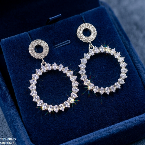 TEDH00455 QSJ Double Round Drop Zircon Earrings - TEDH