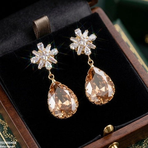 TEDH00458 QSJ Flower/Tear Drop Zircon Earrings - TEDH