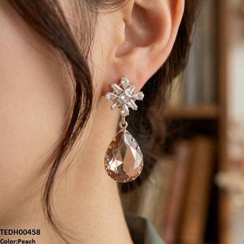 TEDH00458 QSJ Flower/Tear Drop Zircon Earrings - TEDH