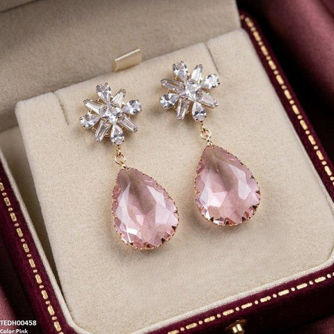 TEDH00458 QSJ Flower/Tear Drop Zircon Earrings - TEDH