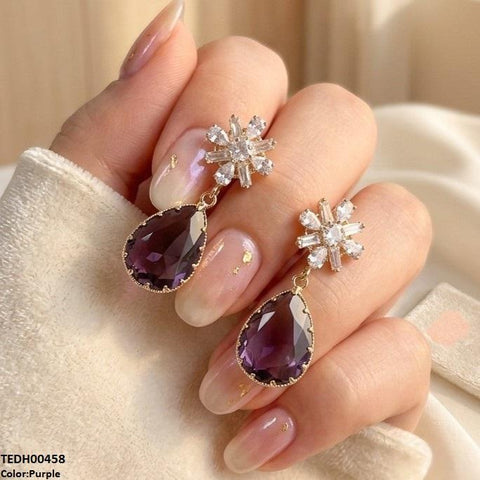 TEDH00458 QSJ Flower/Tear Drop Zircon Earrings - TEDH