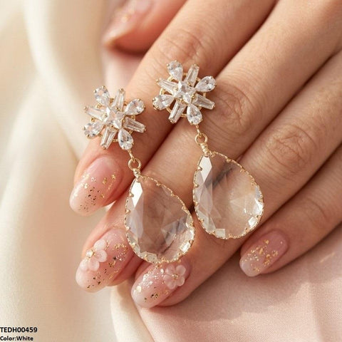 TEDH00459 QSJ Flower/Tear Drop Zircon Earrings - TEDH