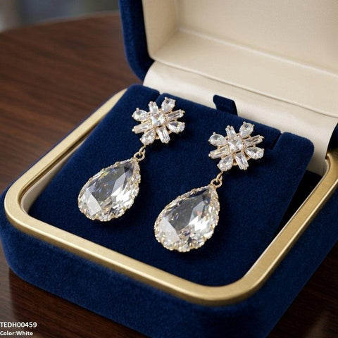 TEDH00459 QSJ Flower/Tear Drop Zircon Earrings - TEDH