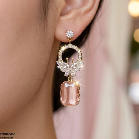 TEDH00460 QSJ Butterfly/Rectangle  Drop Zircon Earrings - TEDH