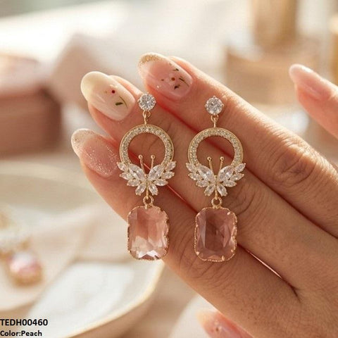 TEDH00460 QSJ Butterfly/Rectangle  Drop Zircon Earrings - TEDH