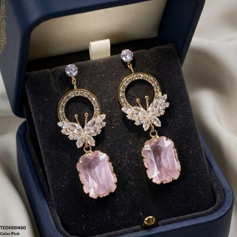 TEDH00460 QSJ Butterfly/Rectangle  Drop Zircon Earrings - TEDH