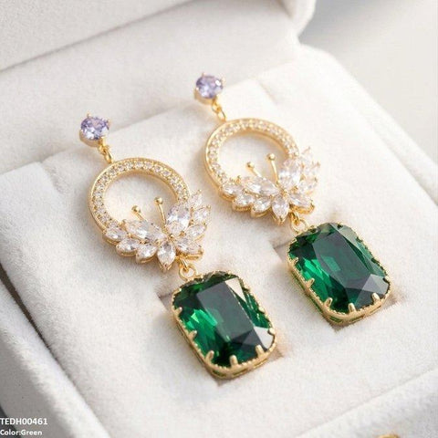 TEDH00461 QSJ Butterfly/Rectangle Drop Zircon Earrings - TEDH
