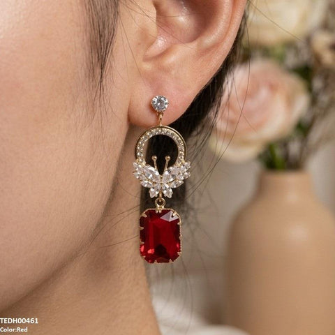 TEDH00461 QSJ Butterfly/Rectangle Drop Zircon Earrings - TEDH