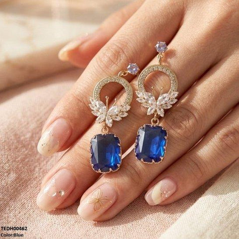 TEDH00462 QSJ Butterfly/Rectangle Drop Zircon Earrings - TEDH