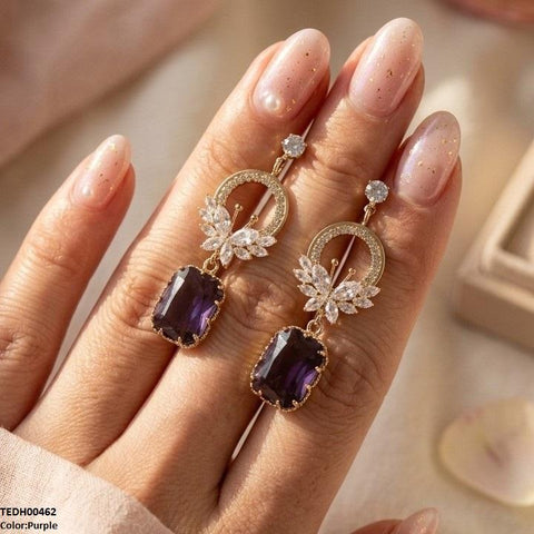 TEDH00462 QSJ Butterfly/Rectangle Drop Zircon Earrings - TEDH