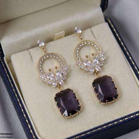 TEDH00462 QSJ Butterfly/Rectangle Drop Zircon Earrings - TEDH