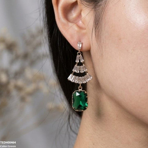 TEDH00464 QSJ Rectangle Drop Zircon Earrings - TEDH