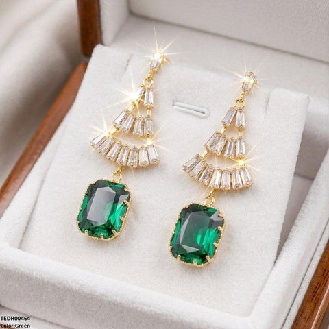 TEDH00464 QSJ Rectangle Drop Zircon Earrings - TEDH