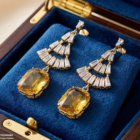 TEDH00464 QSJ Rectangle Drop Zircon Earrings - TEDH