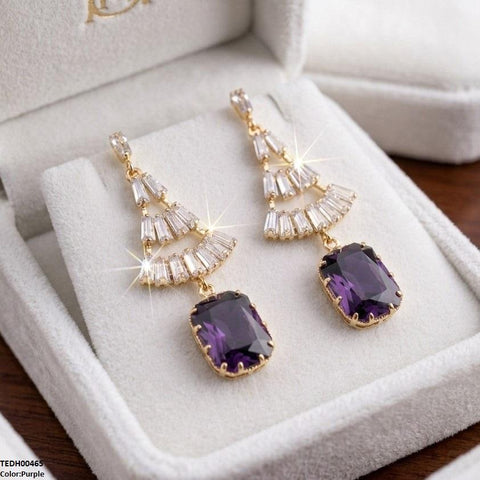 TEDH00465 QSJ Rectangle Drop Zircon Earrings - TEDH