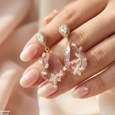 TEDH00467 QSJ Flower/Double Tear Drop Zircon Earrings - TEDH