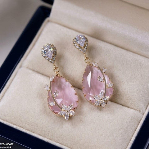 TEDH00467 QSJ Flower/Double Tear Drop Zircon Earrings - TEDH