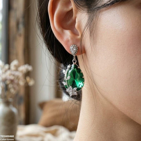 TEDH00468 QSJ Flower/Double Tear Drop Zircon Earrings - TEDH