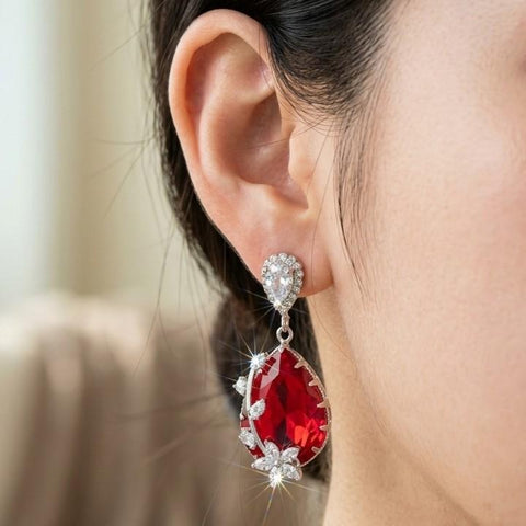 TEDH00468 QSJ Flower/Double Tear Drop Zircon Earrings - TEDH