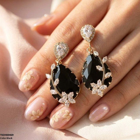 TEDH00469 QSJ Flower/Double Tear Drop Zircon Earrings - TEDH